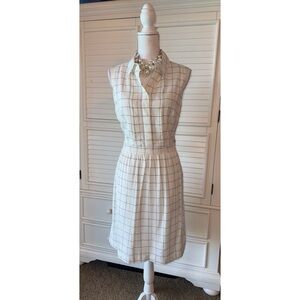 Cremieux Windowpane Shirt Dress White Sleeveless Collared Dress Size 10